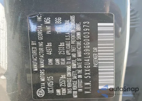 2016 Kia Optima Ex z USA, uszkodzony, nr VIN 5XXGU4L39GG003973